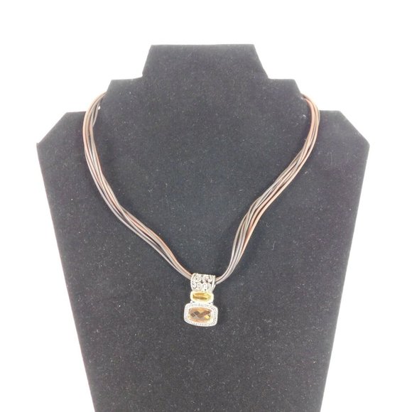 Cookie Lee Lot of 2 Necklaces Amber Orange Colors Cameo Brown Bronze Cord Chain - Picture 3 of 10